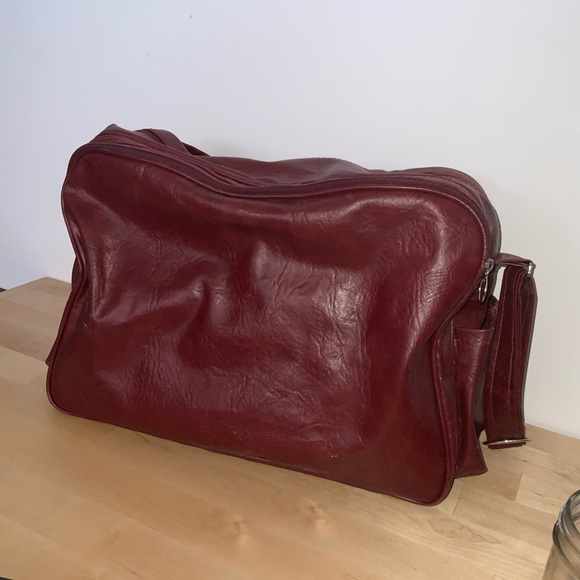 vintage samsonite burgundy faux leather duffel bag 70s 80s - Picture 5 of 7